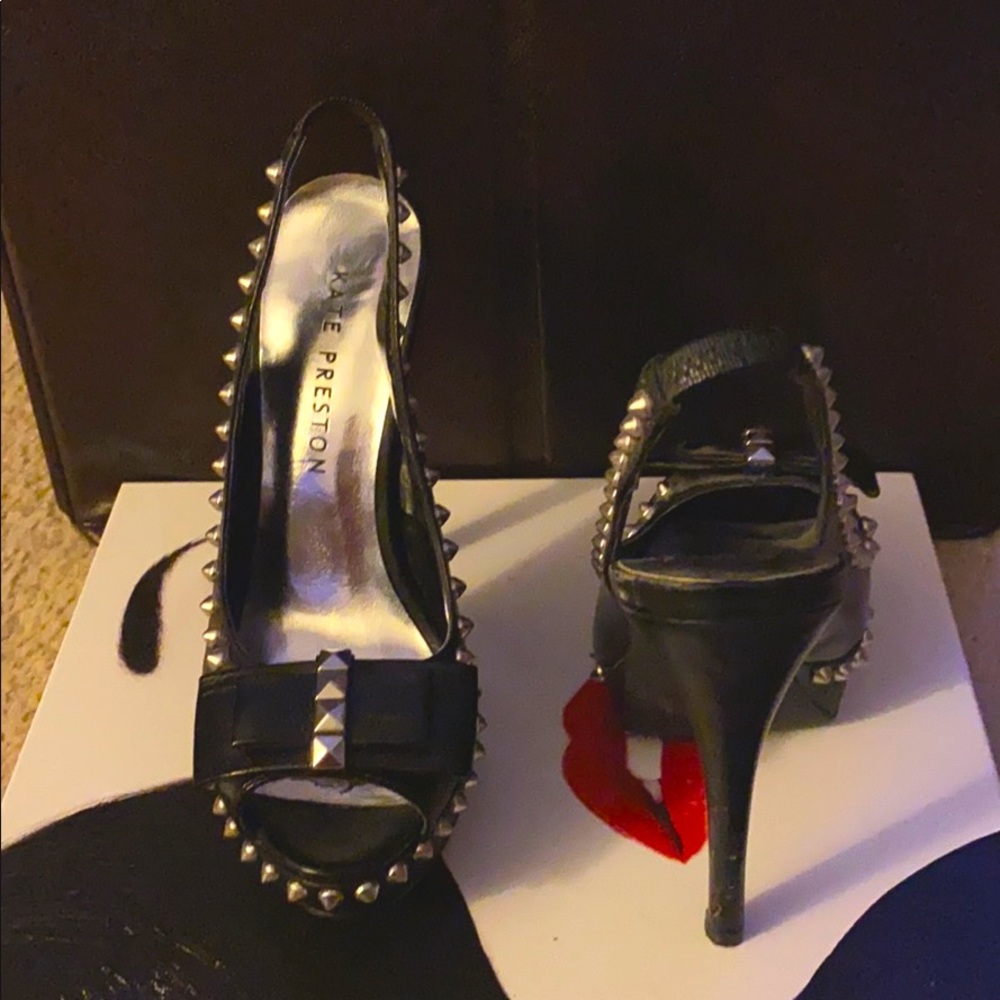 Kate Preston black studded sling back heels